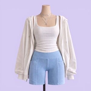 CALIA Carrie Underwood Blue Ribbed High Waisted Pocket Biker Shorts Women's M